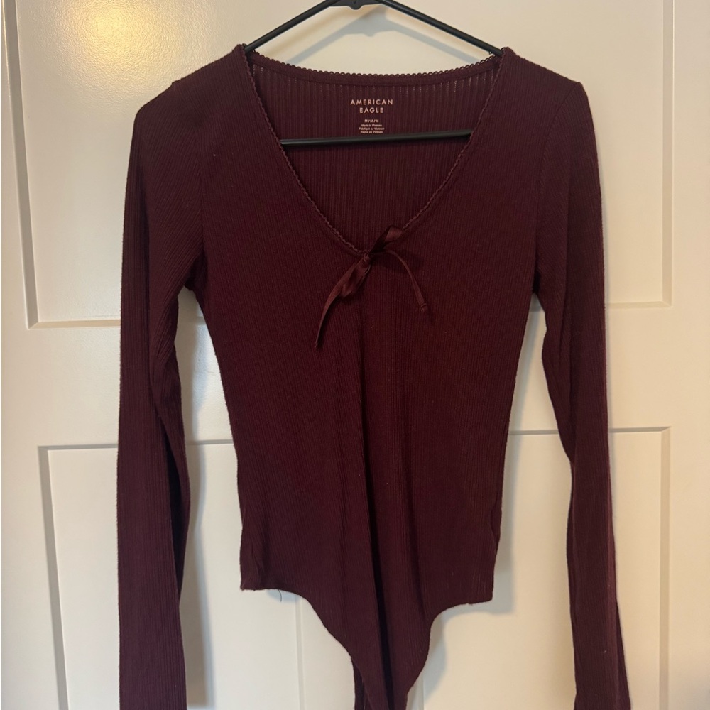 American Eagle Outfitters Burgundy Long Sleeve Bodysuit